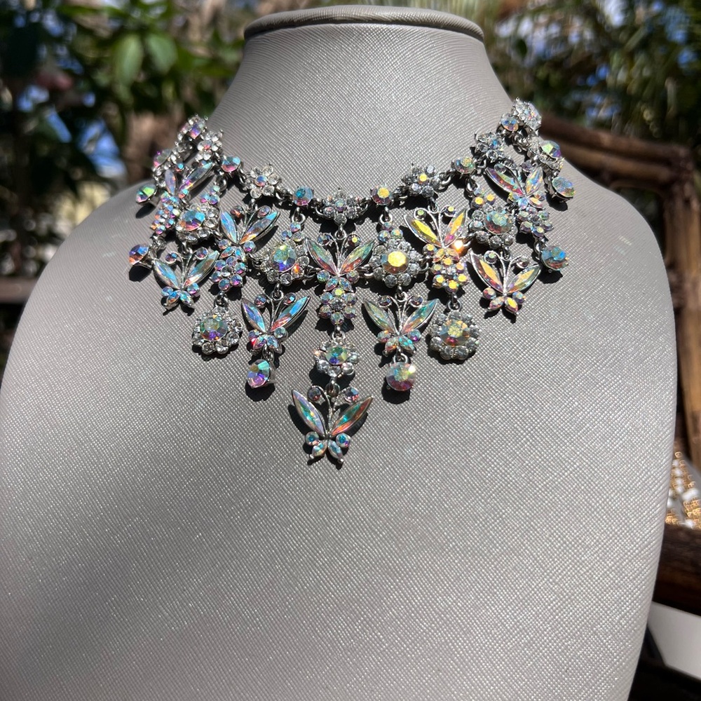 Rare ! Kirk’s Folly Dazzling Silver and Crystal Floral Butterfly Dreamy Necklace